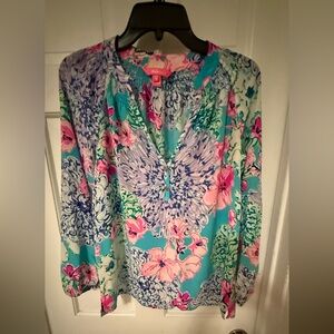 Lilly Pulitzer Floral Top in Blue and Pink